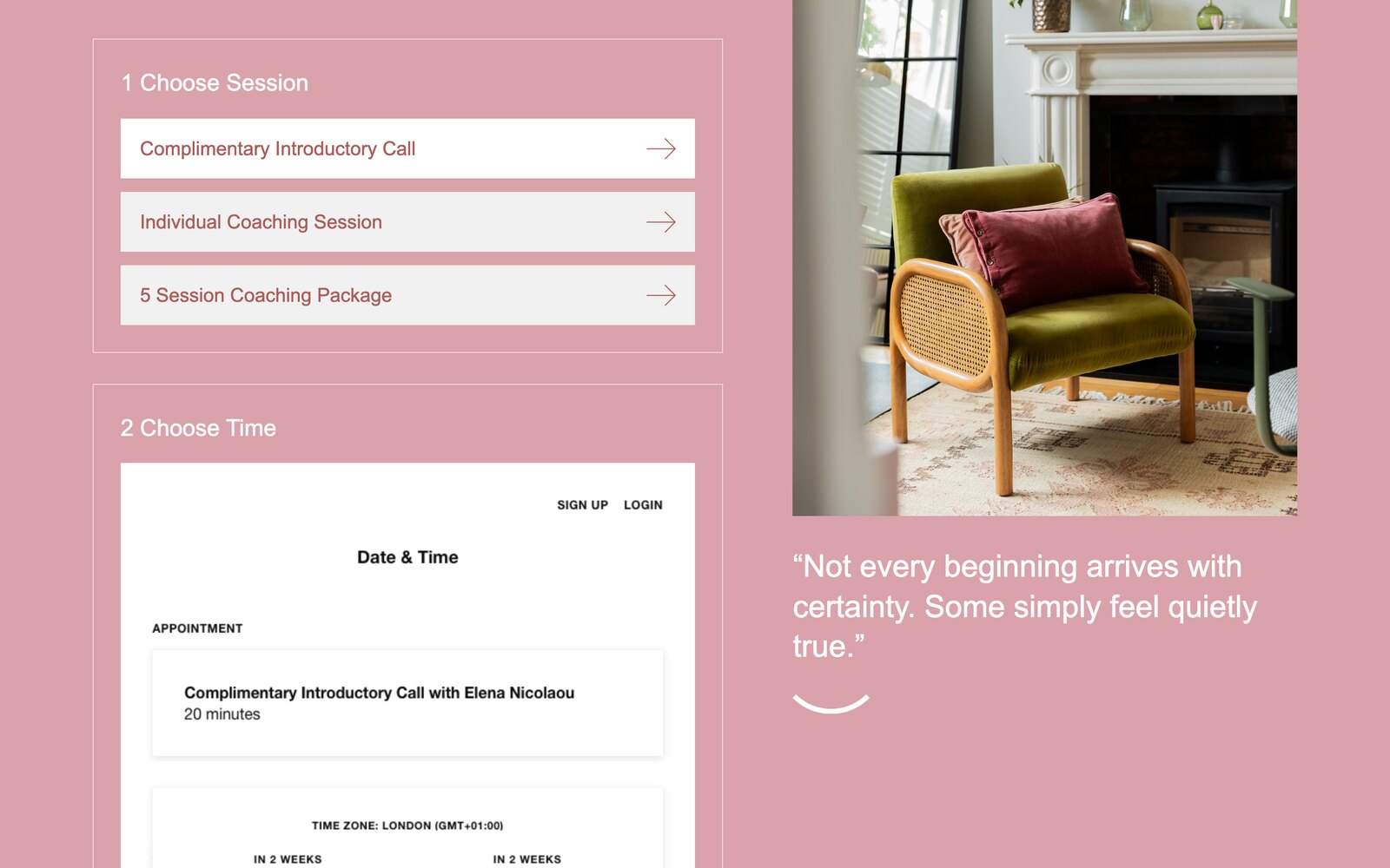 La page Book a Session du site Balancelle, avec l’appel découverte gratuit sélectionné et son calendrier de réservation ouvert en dessous