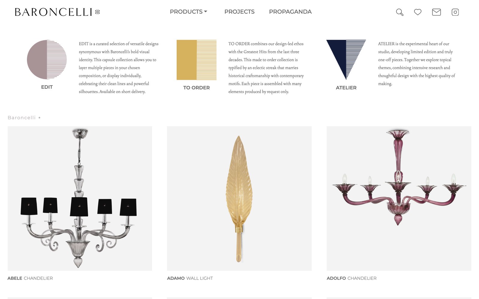 La vitrine des produits Baroncelli