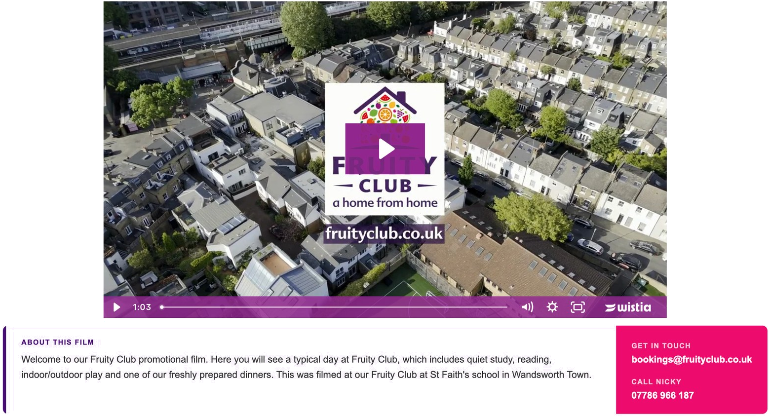 Page du film promotionnel de Fruity Club destinée aux écoles intéressées