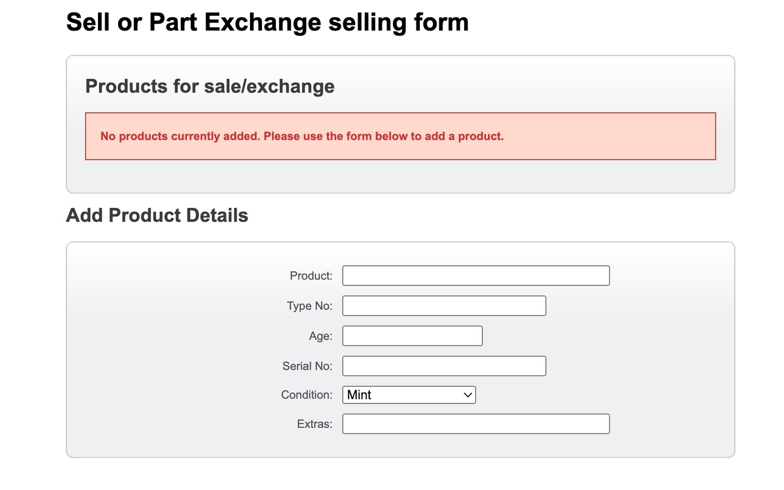 The LifeStyle AV selling form, where owners added each product’s type number, age, serial number and condition