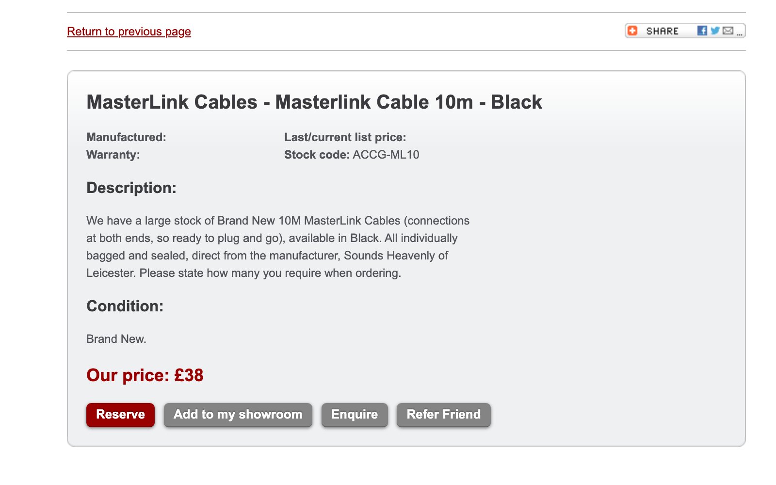 A LifeStyle AV product page with its price and the Reserve, Add to my showroom, Enquire and Refer Friend buttons