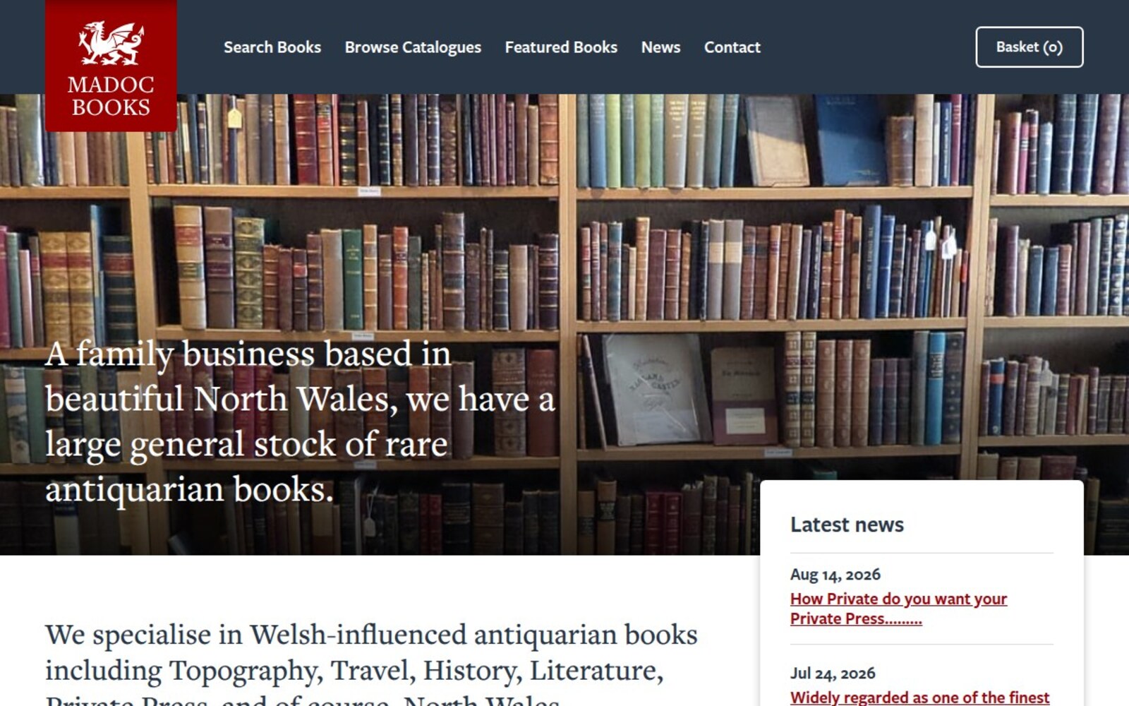La page d’accueil de Madoc Books