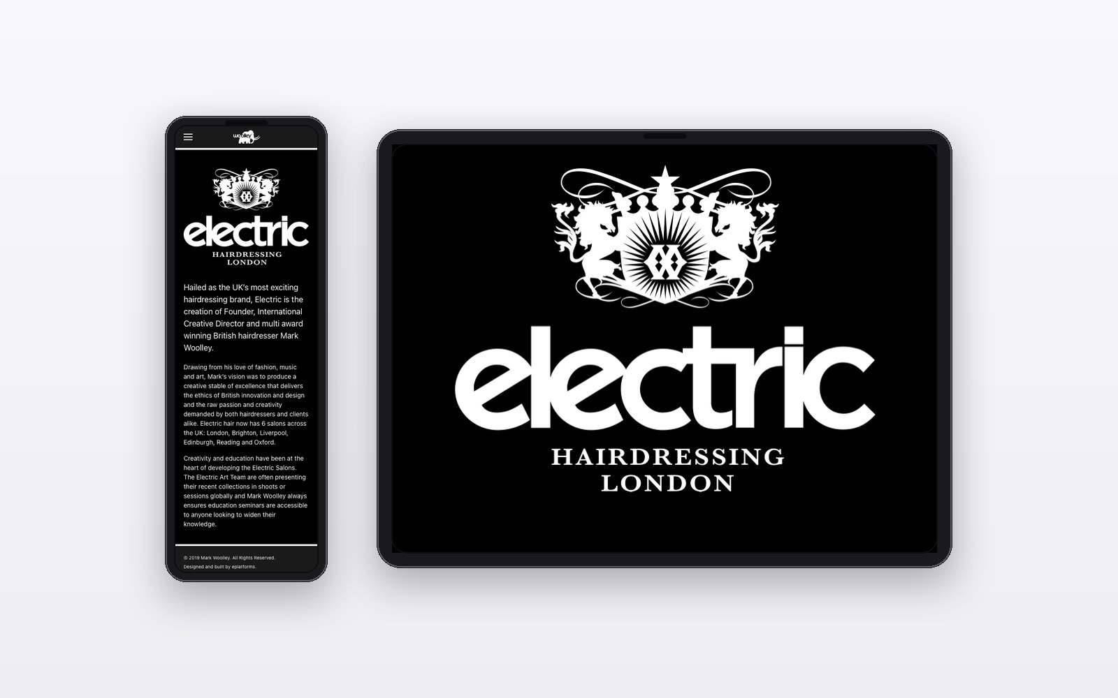 صفحات Electric في موقع Mark Woolley على هاتف وجهاز لوحي