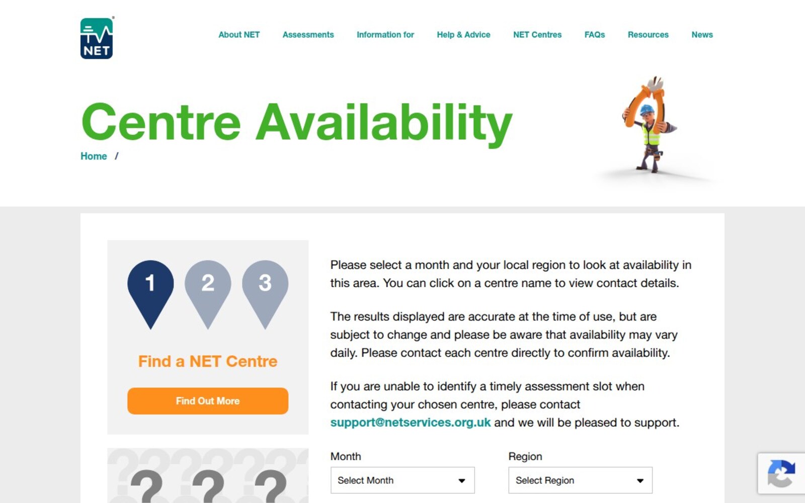 Recherche de disponibilité des centres par mois et par région