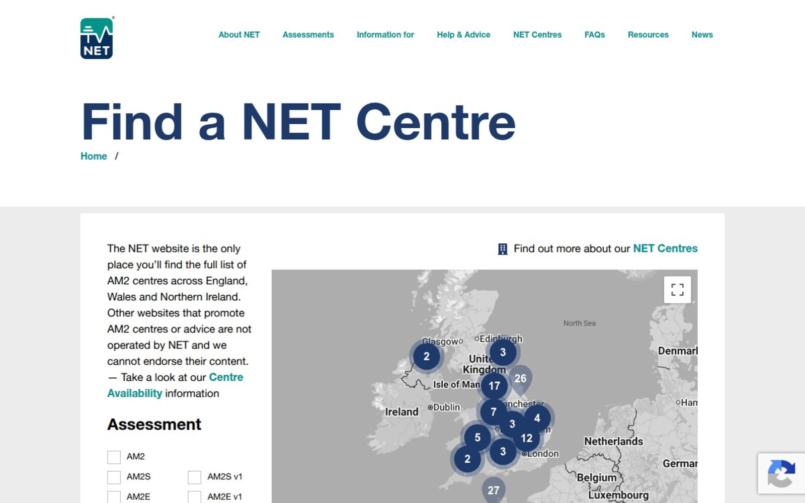 Site web de NET Services&nbsp;: recherche de centres