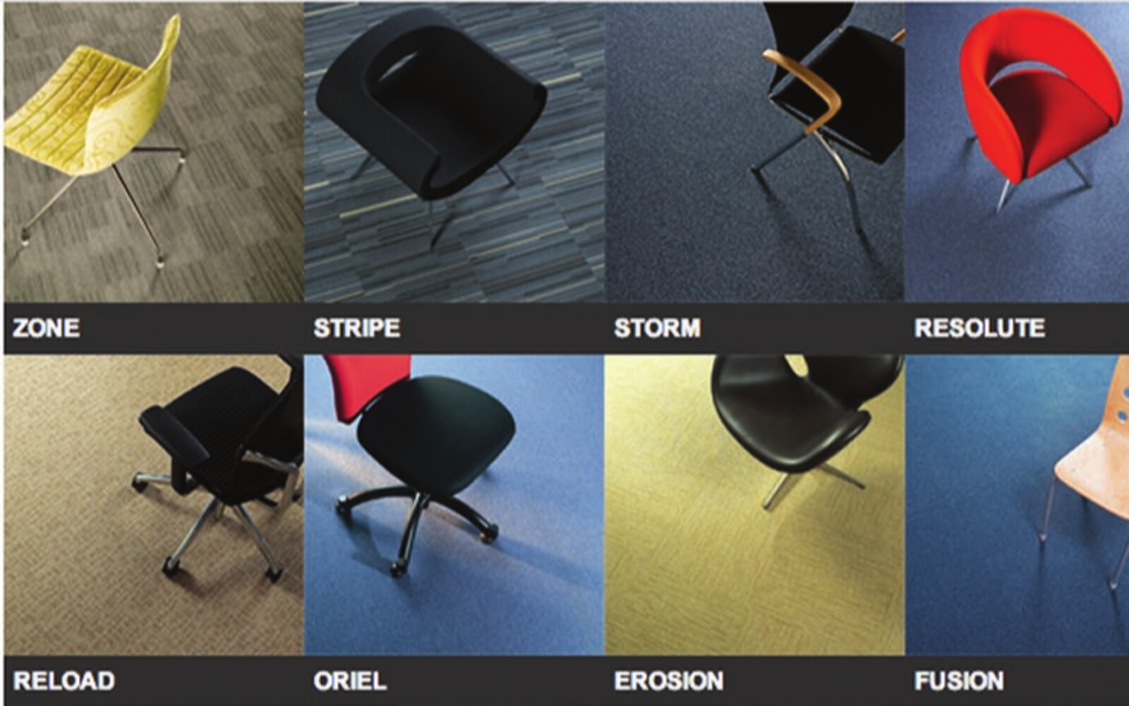 Des gammes de dalles de moquette présentées en situation sur le site Quadrant