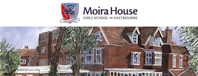 Moira House Girls School crest above a watercolour of the school