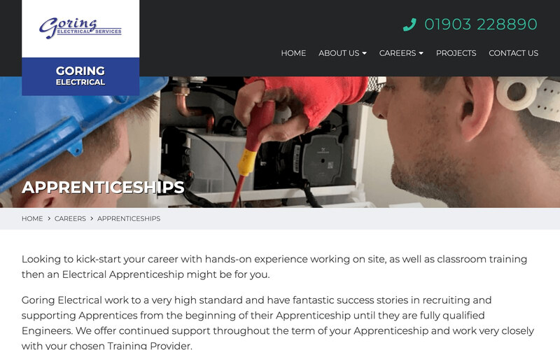 صفحة التلمذة المهنية على موقع Goring Electrical
