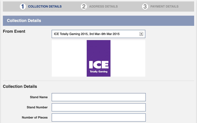 The Collect From Stand form of the ILS Courier Gateway, with the event and stand details