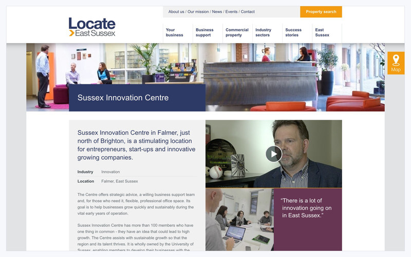 Une page de témoignage de Locate East Sussex consacrée au Sussex Innovation Centre