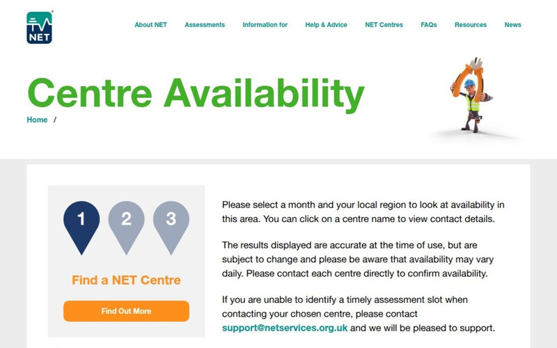 Centre availability search by month and region