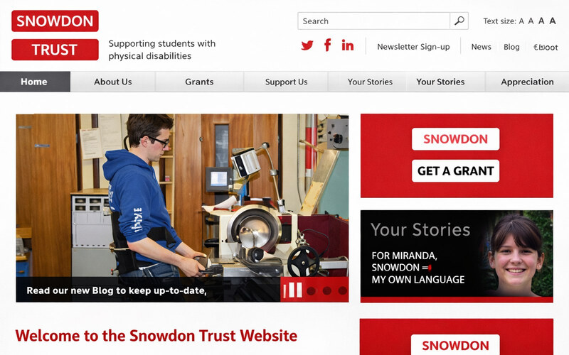 تصميم الصفحة الرئيسية الحائز على جوائز لـ Snowdon Trust