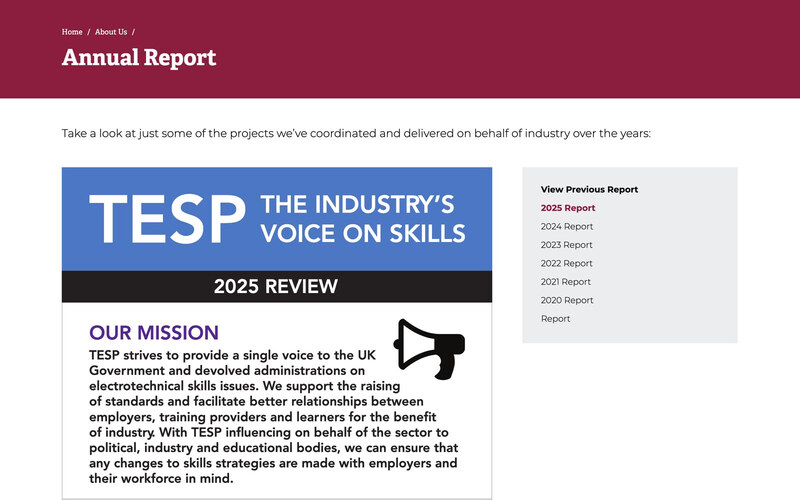 La page du rapport annuel du site de The ESP, avec la revue 2025 et des liens vers les rapports des années précédentes