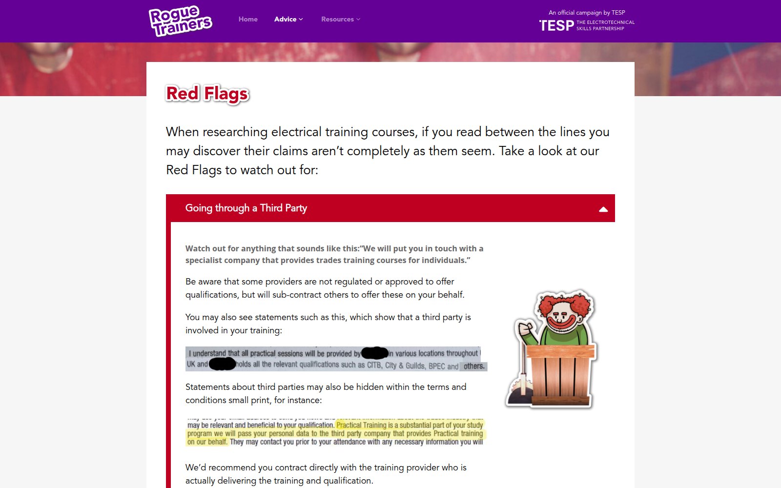 Les conseils sur les signaux d’alerte du site Rogue Trainers