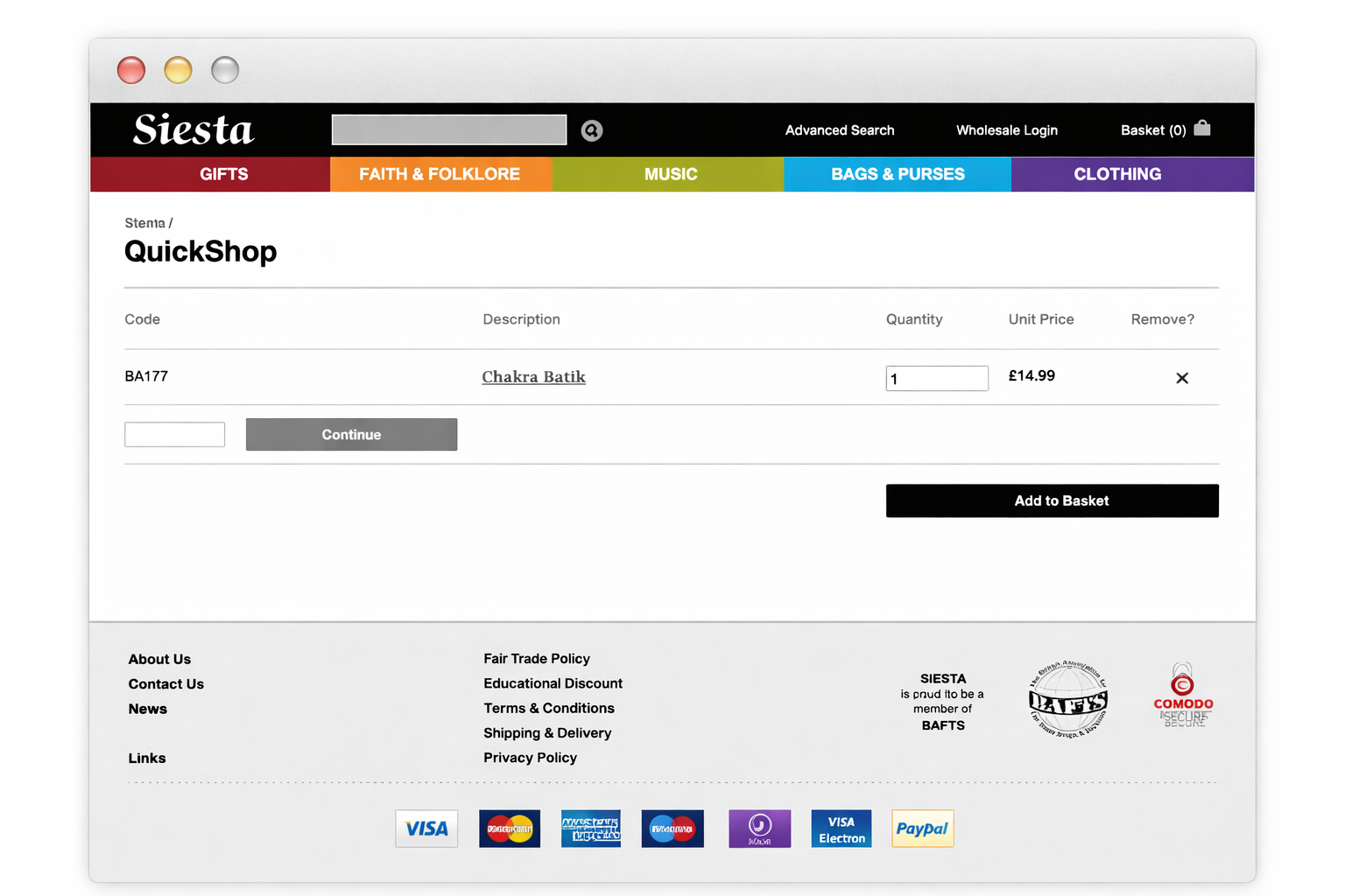 خاصية الشراء السريع لعملاء الجملة في Siesta Crafts