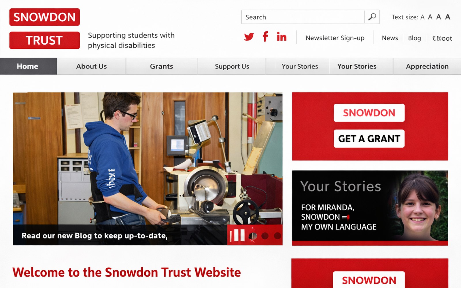 Page d’accueil primée du Snowdon Trust